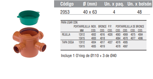 Pileta de Patio Ø40 con sifón desmontable (3 Entradas) 
